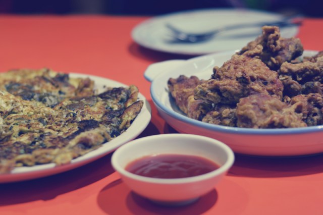 fried chicken and fried oyster cake